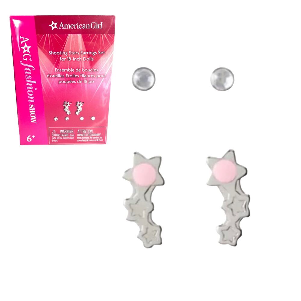 NEW American Girl Doll SHOOTING STARS EARRINGS Set Pink Silver Crystal Posts NIB